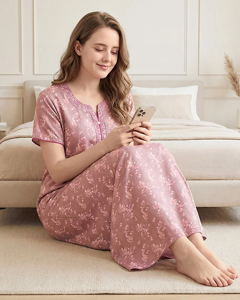 Women's Floral Printed Alpine Fabric Night Gown