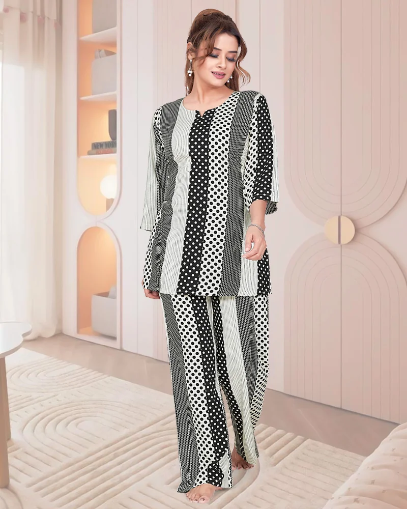 Stylish Black & White Polka Dot Lounge Wear Co-ord Set