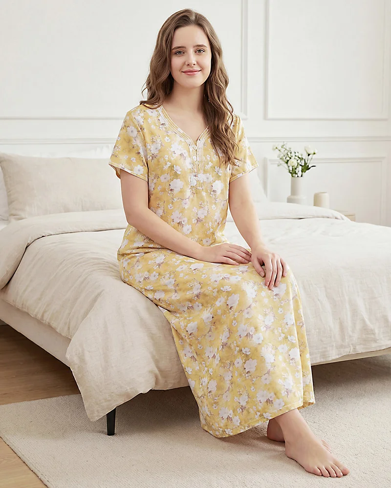 Floral Print Full Length Alpine Night Gown for Women