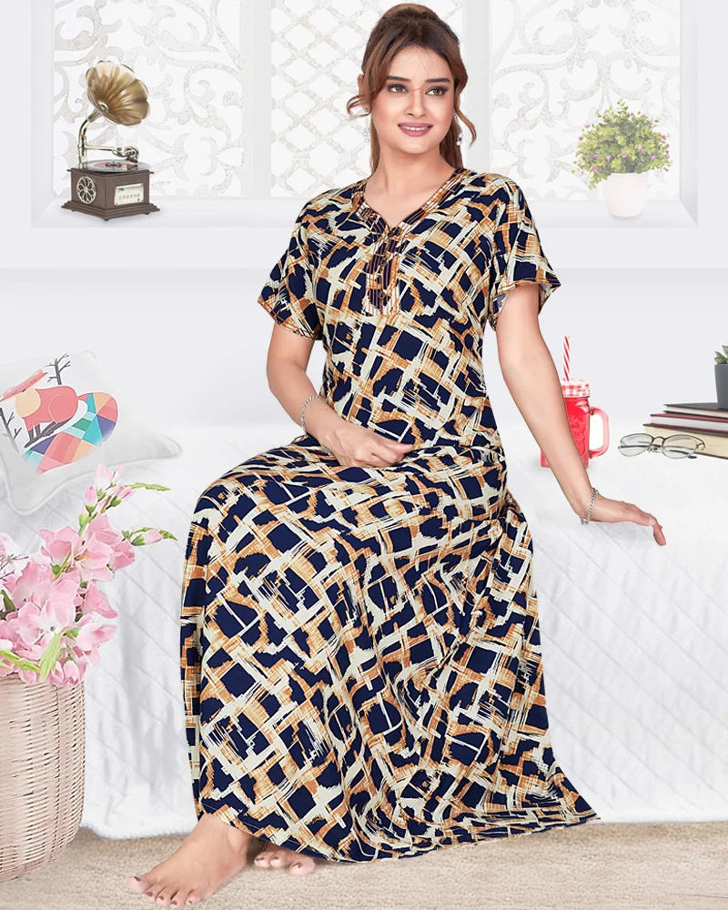 Geometric Digital Print Night Gown for Women