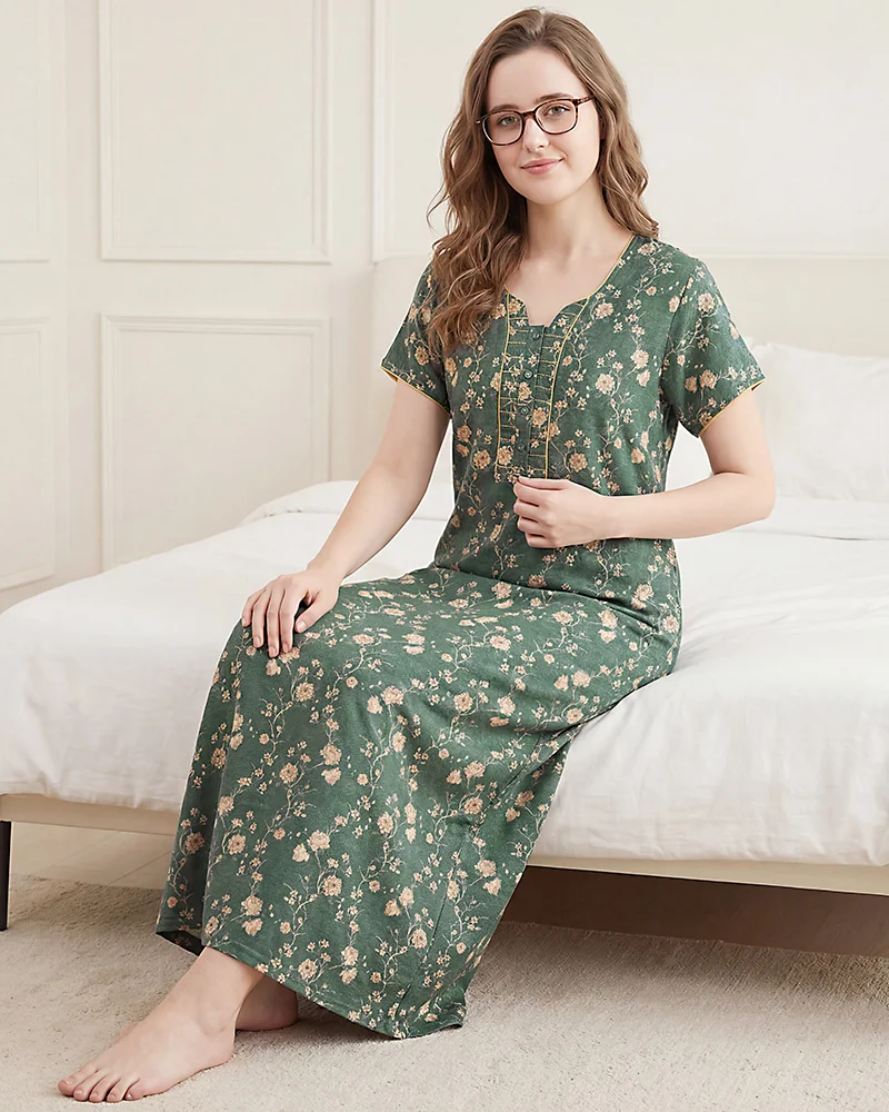 Soft Alpine Fabric Floral Print Night Dress